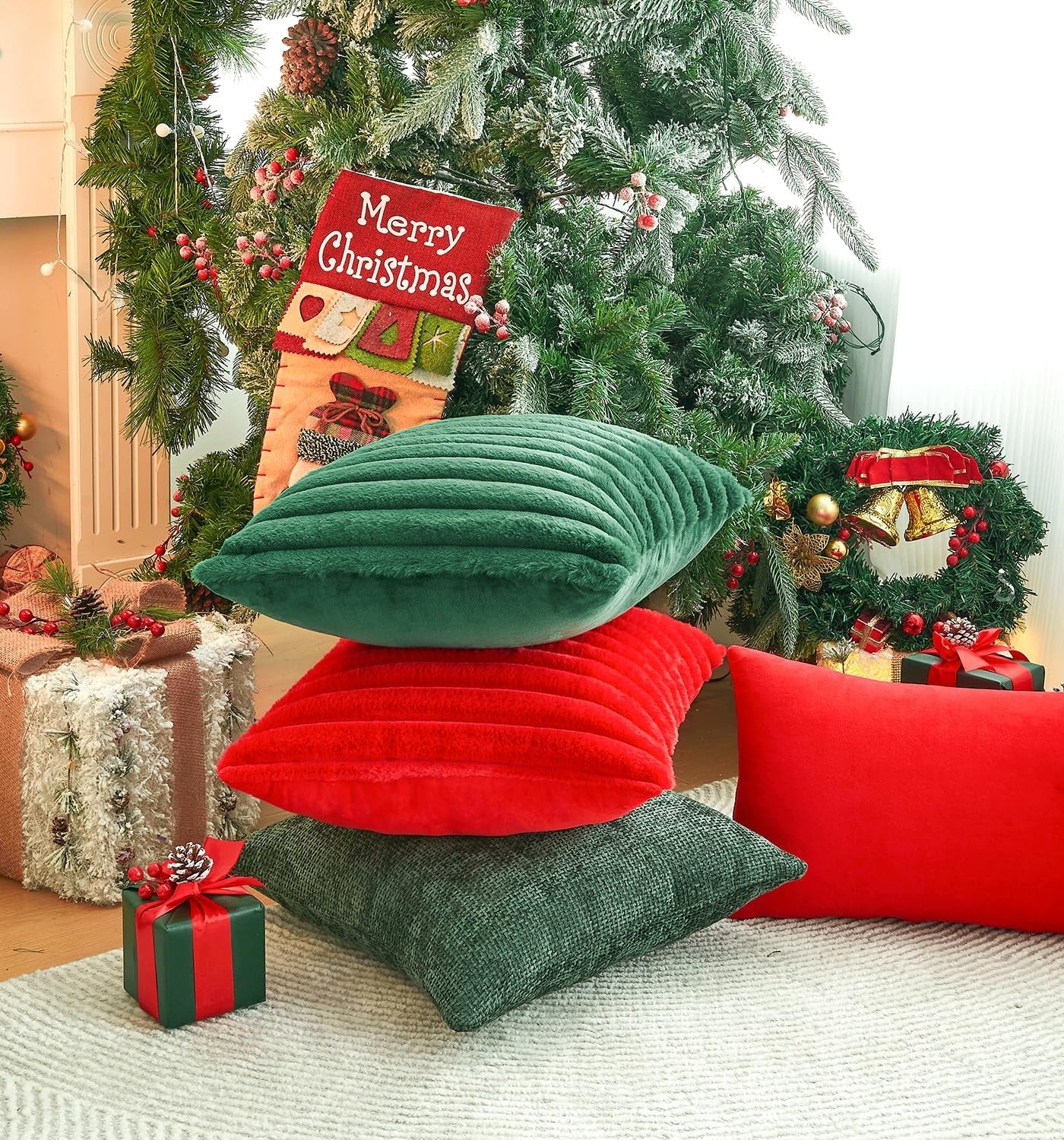 Christmas Velvet Pillow Covers, 18 X 18 Inches (2 Pack)