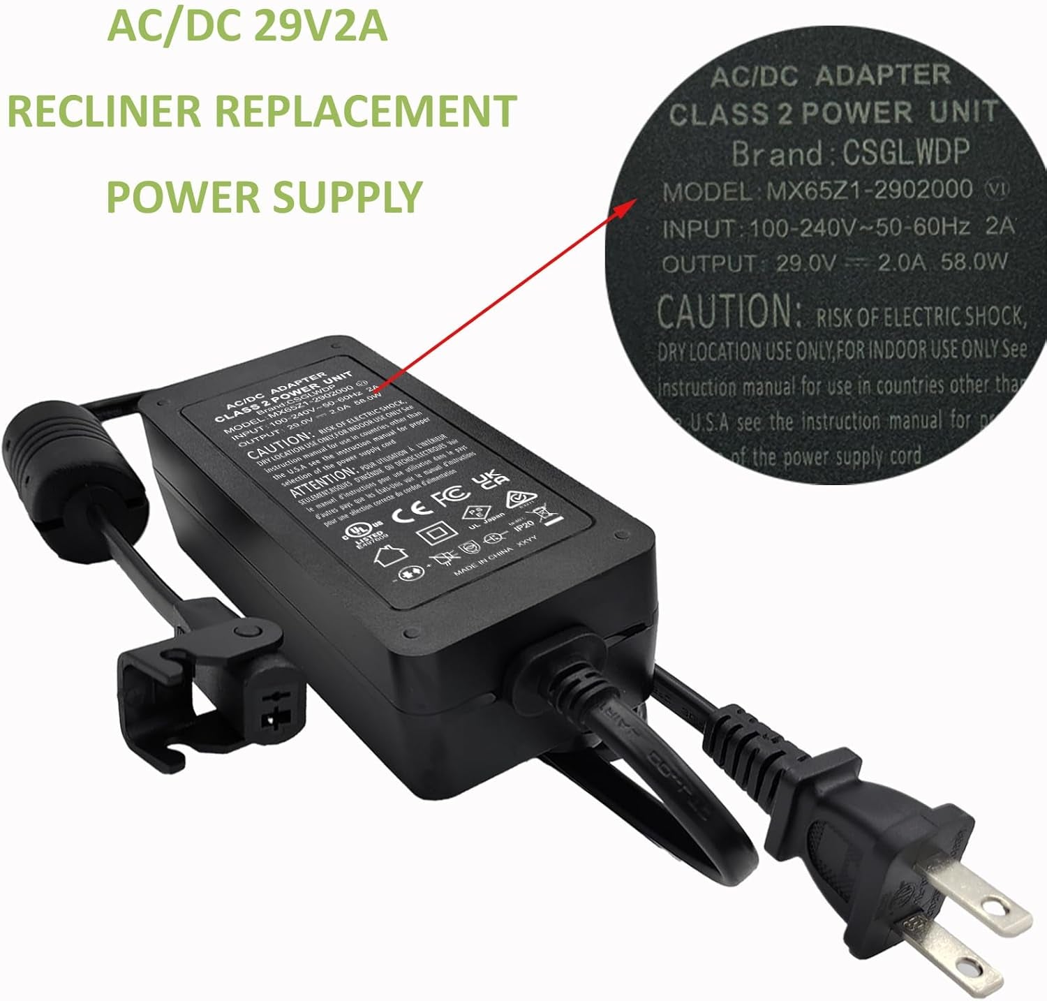 Universal 29V/24V 2A Power Supply for Lift Chairs & Recliners