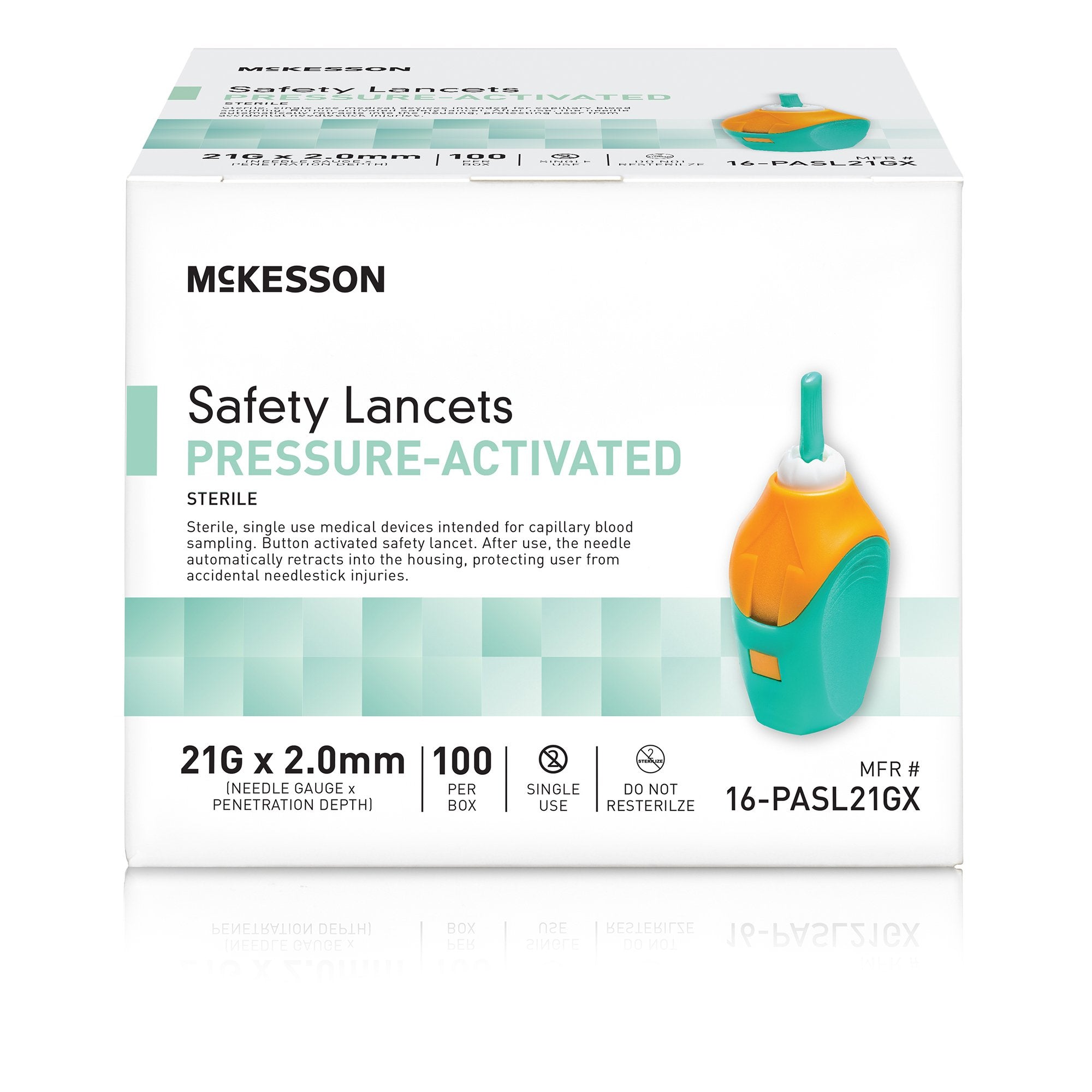 LANCET, SAFETY PRESS ACTIV GRN2.0MM 21G (100/BX 20BX/CS)