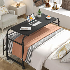 Overbed Table with Wheels,Rolling Desk over Bed Adjustable Height,Mobile Standing Laptop Table over Bed King Queen for Hospital and Home,Black