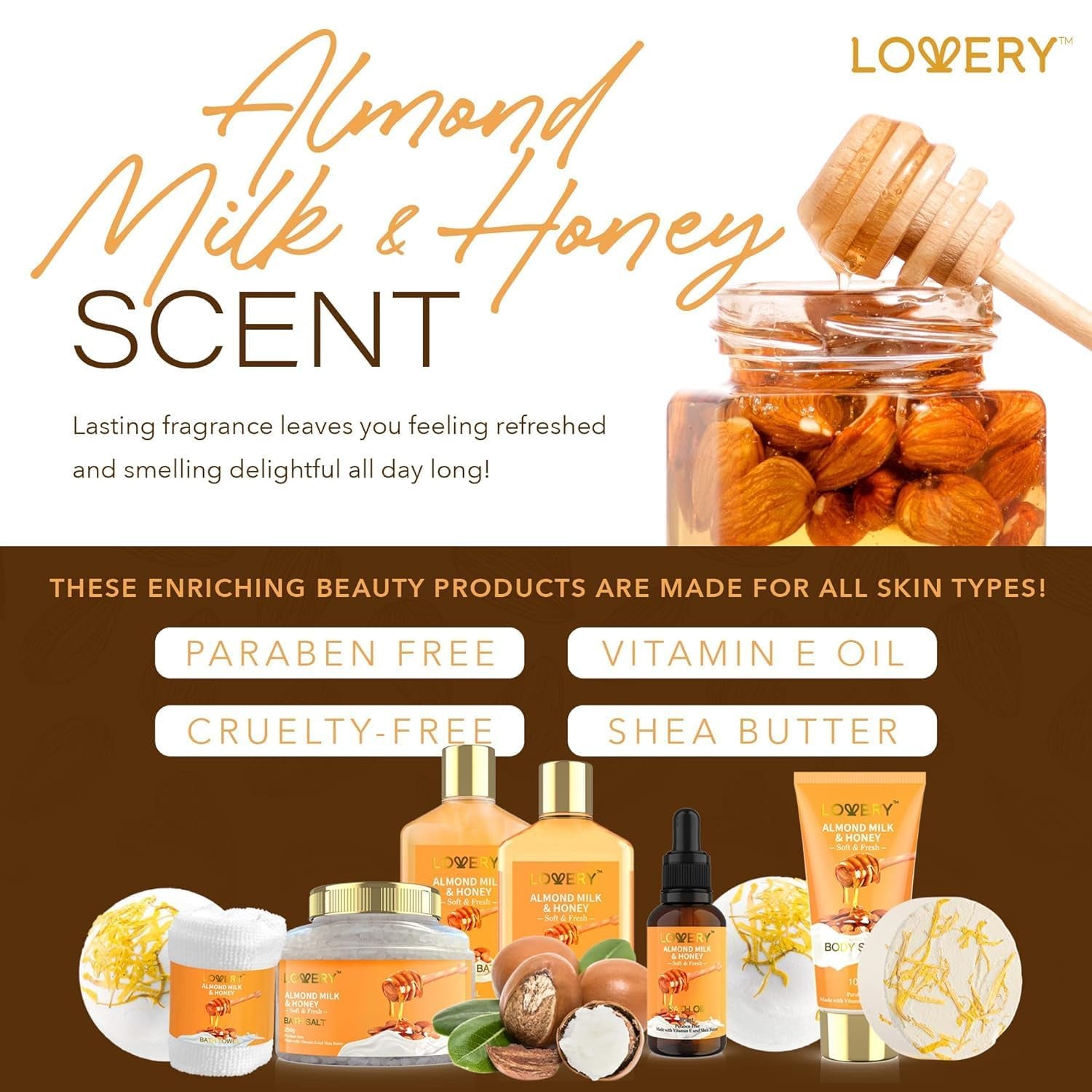 10-Piece Almond Milk & Honey Bath Set, 10 Pieces