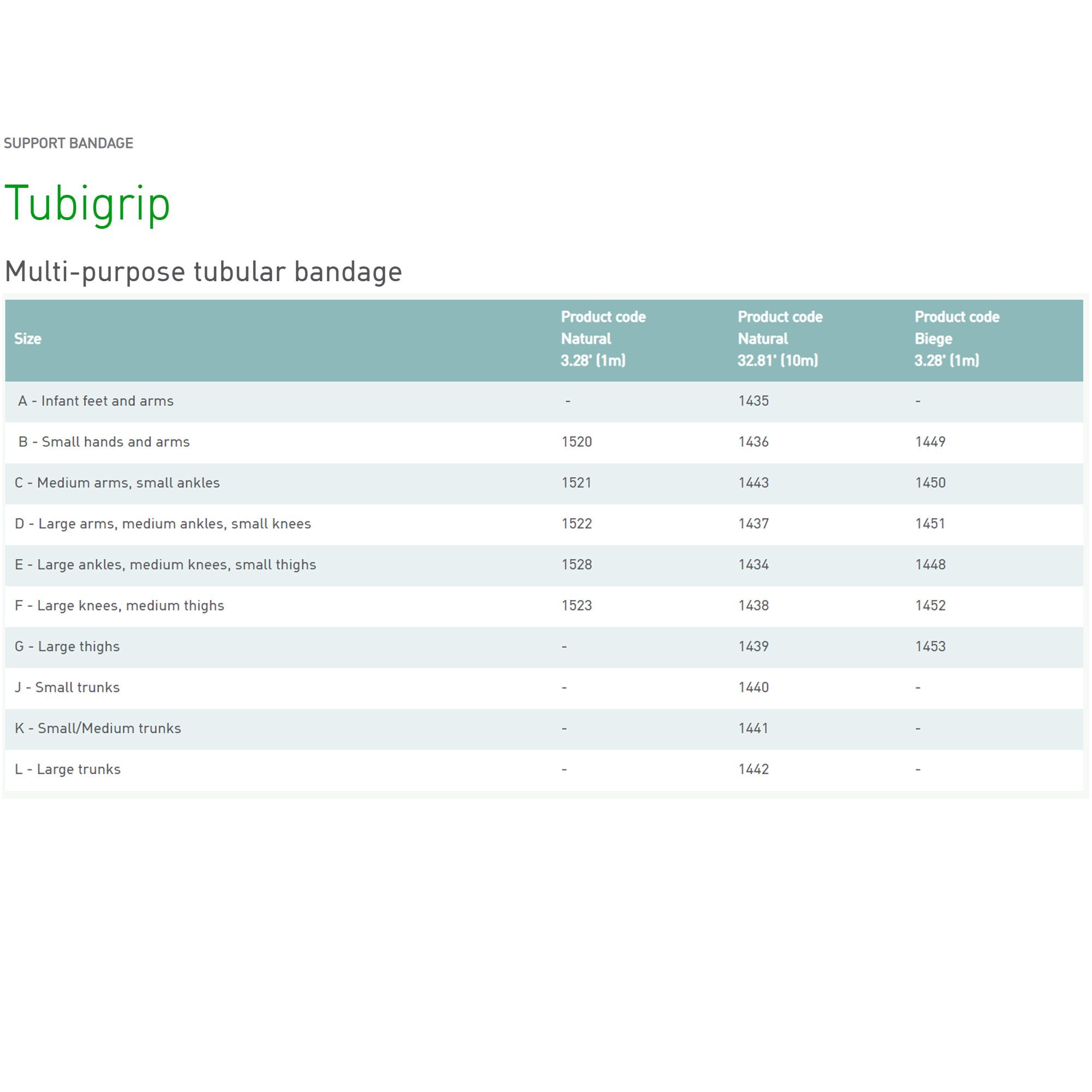 BANDAGE,TUBIGRIP LG ANKL/MED KNEE/SM THIGH SZE