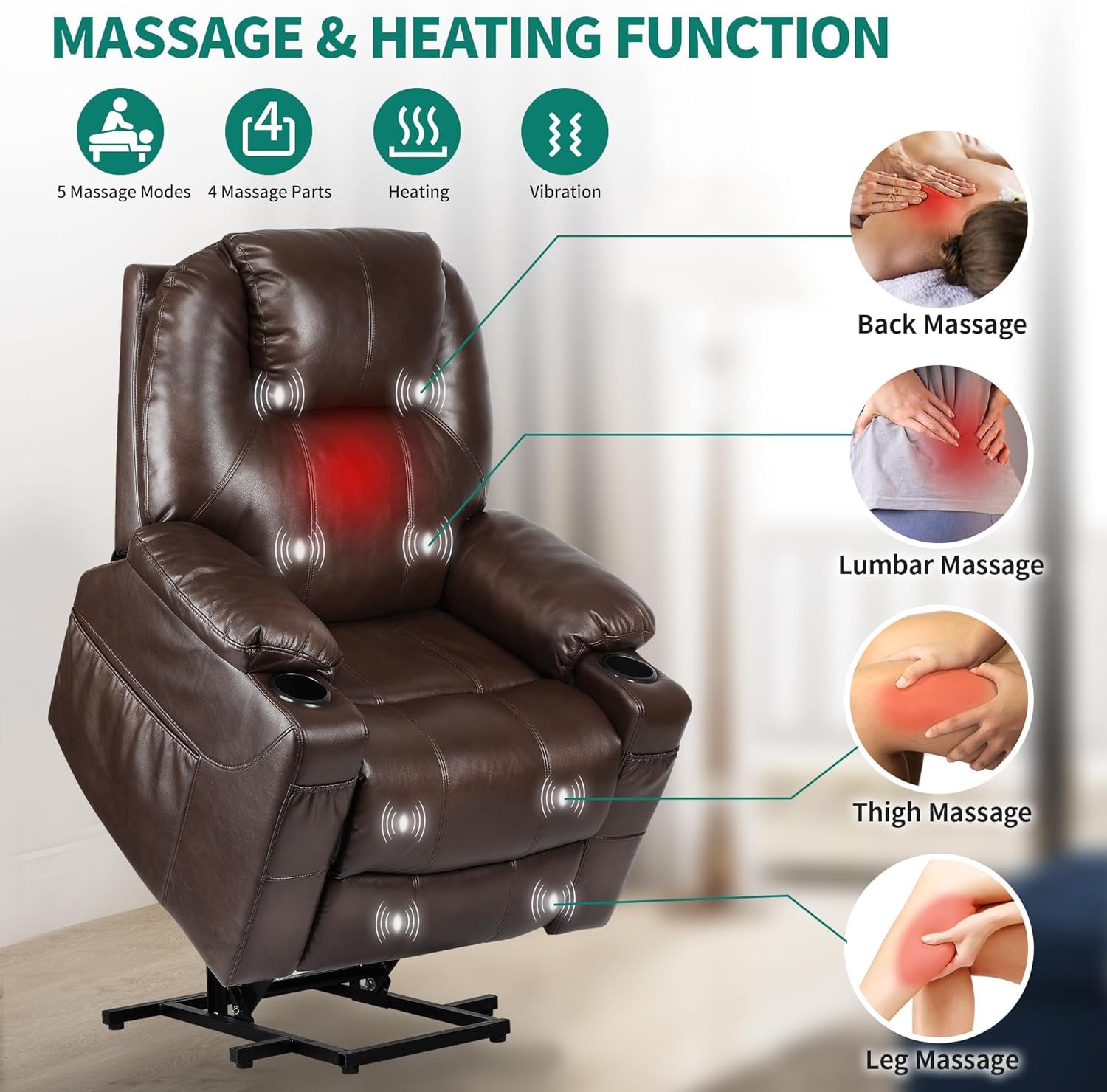 Power Lift Recliner Chair with Massage & Heat for Elderly � Brown