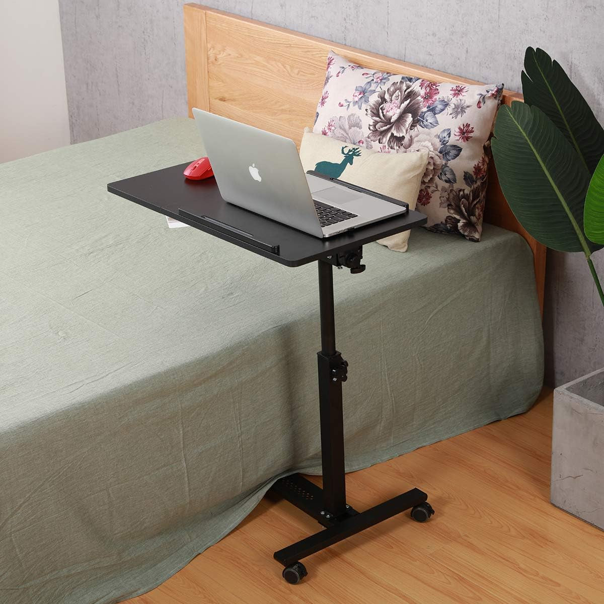 over Bed Table with Wheels Adjustable | Rolling Laptop Table Overbed Desk Hospital Tray Table Sofa Chair Side Table (Black)