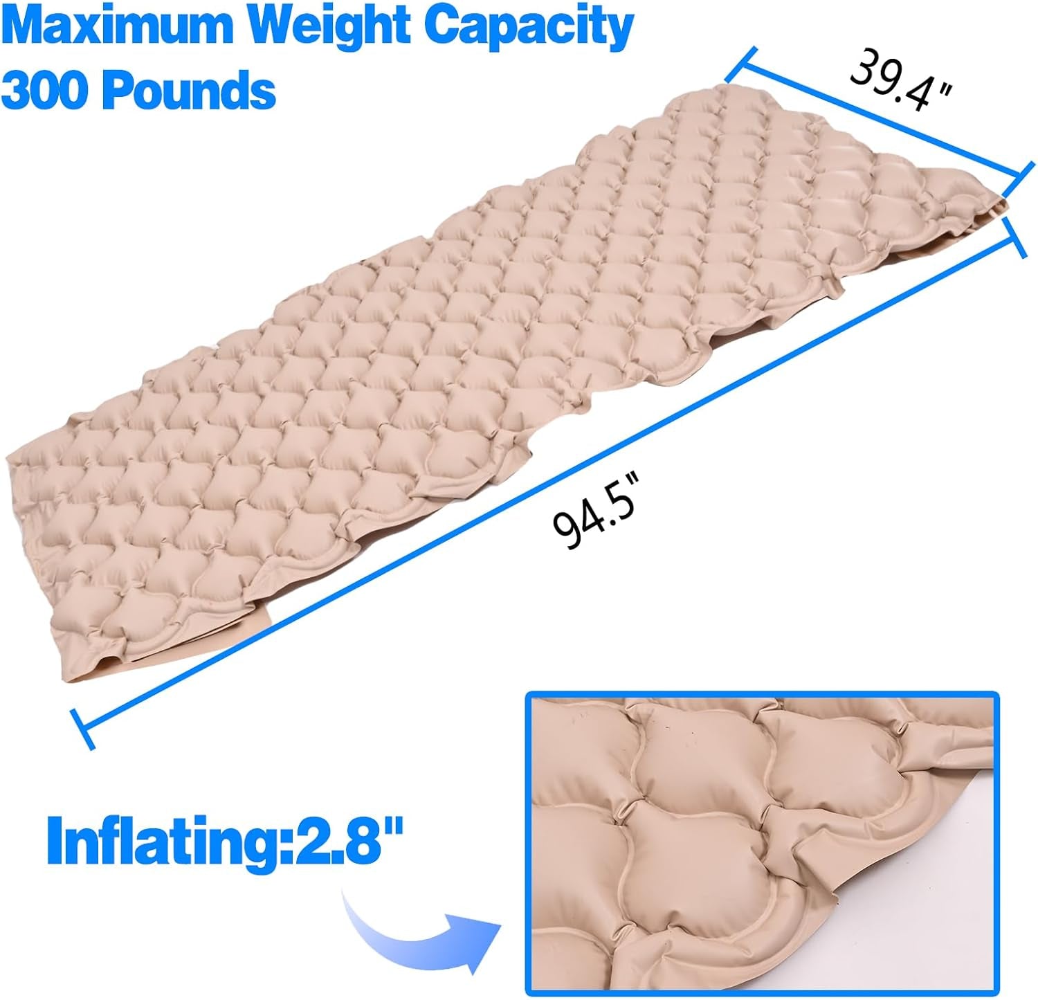 Alternate Pressure Mattress, Inflatable Mattress for Bed Sores and Pain Prevention, Heat Ulcer Resistant Cushion for Hospital Beds and Home Air Beds (Mattress Only) 94.5"X39.4"