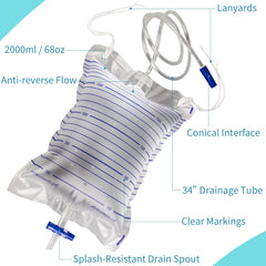 10 Pack 2000Ml Urinary Drainage Bags with Anti-Reflux Valve