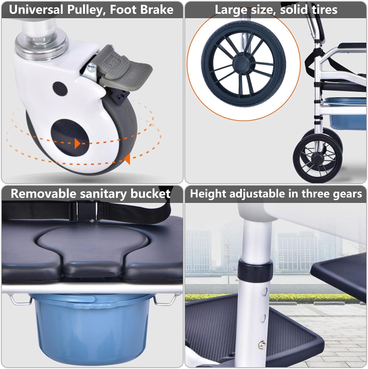 3-In-1 Shower Chair with Wheels - Folding Commode for Elderly