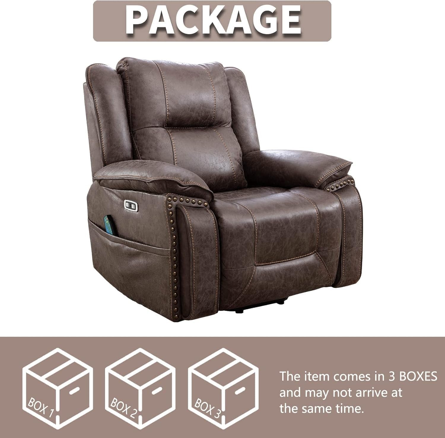 Faux Leather Power Lift Recliner with Massage & Heat for Elderly � Smoke Gray