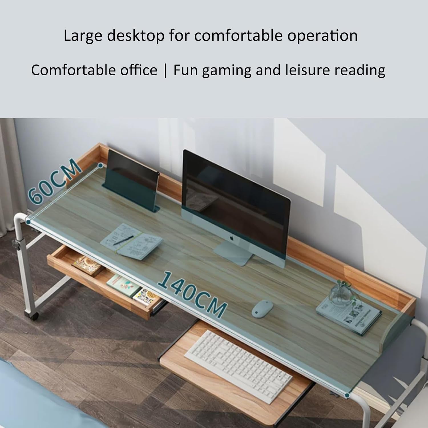 Adjustable Height Overbed Table with Wheels for Convenience - over the Bed Desk Perfect for Working or Eating in Bed - Portable Overbed Table with Rolling Wheels - Easy to Assemble Bed Table