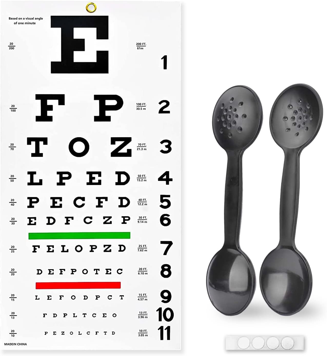 Complete Snellen Eye Exam Kit Standard 20 Feet Snellen Eye Chart 22X11 Inch with 2 Pack Dual-Use Eye Occluders