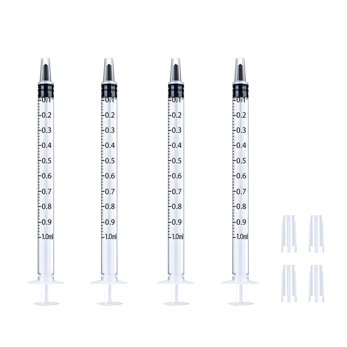 4 Pack 1Ml Syringes with Cap, Luer Slip Tip, Syringe for Liquid, No Needle, Individual Sterilized Wrapped （1 ML, 4 Pack）