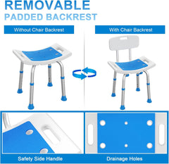 Shower Chair for inside Shower with Removable Back, FSA/HSA Eligible 400 Lbs Heavy Duty Bath Chair for Bathtub, Safety Bath Seat Bath Stool for Seniors and Disabled