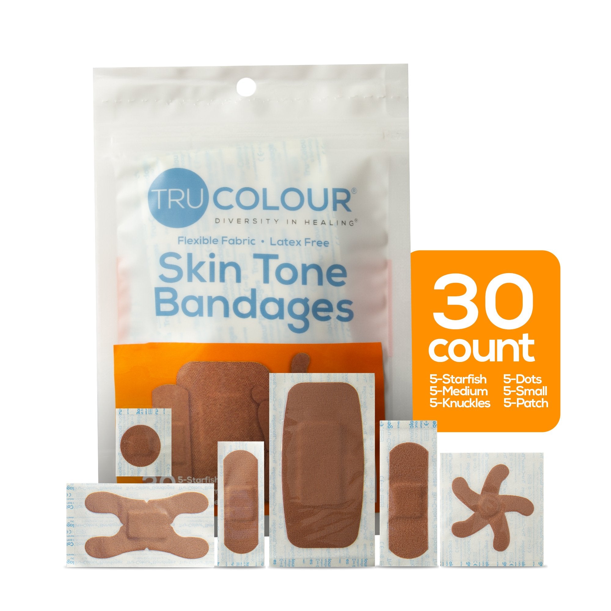 BANDAGE, ADH TRU-COLOUR BRN ASTD ORG BG (30/PK 50PK/CS)