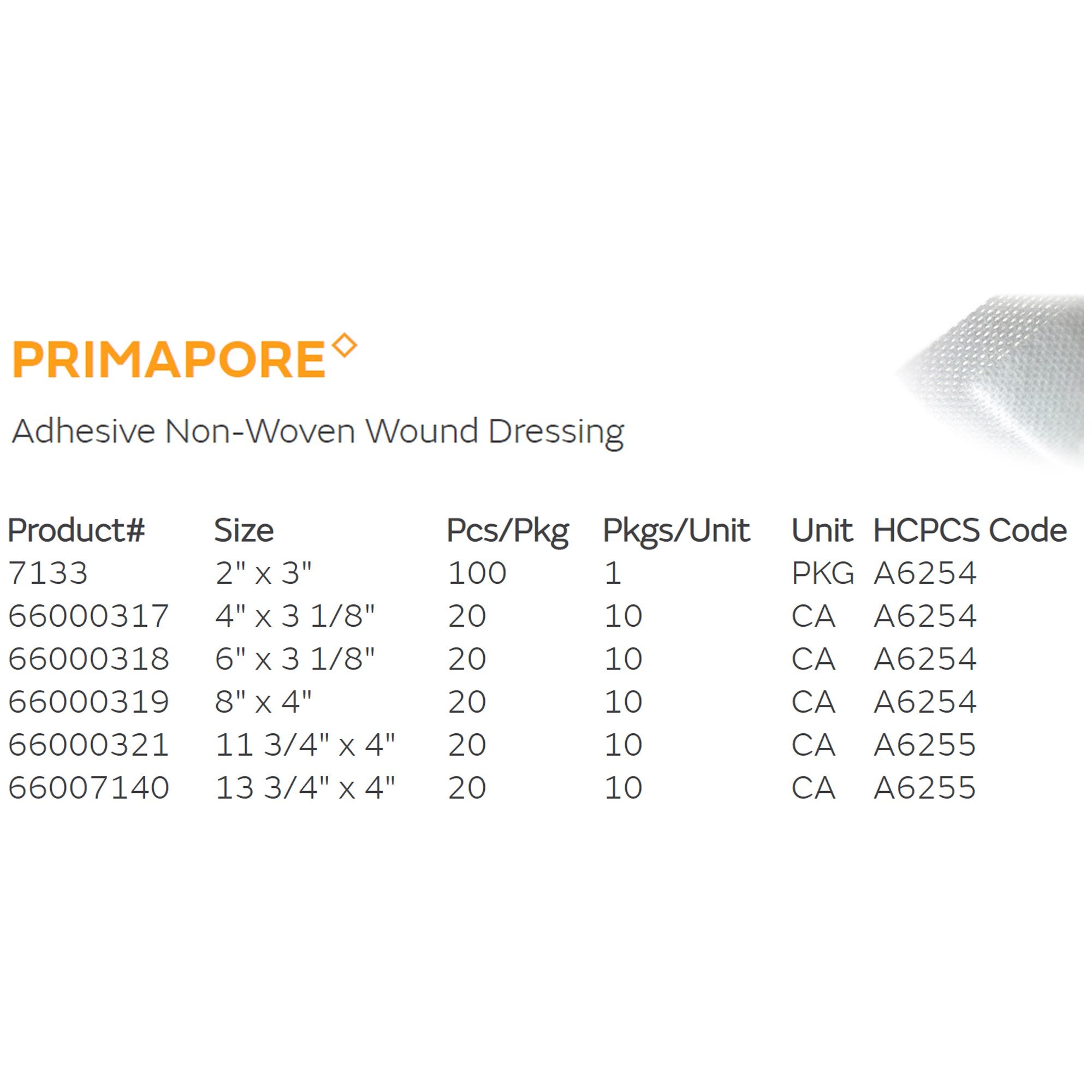 DRESSING, ABSORBENT PRIMAPORE 8"X4" (20/BX)