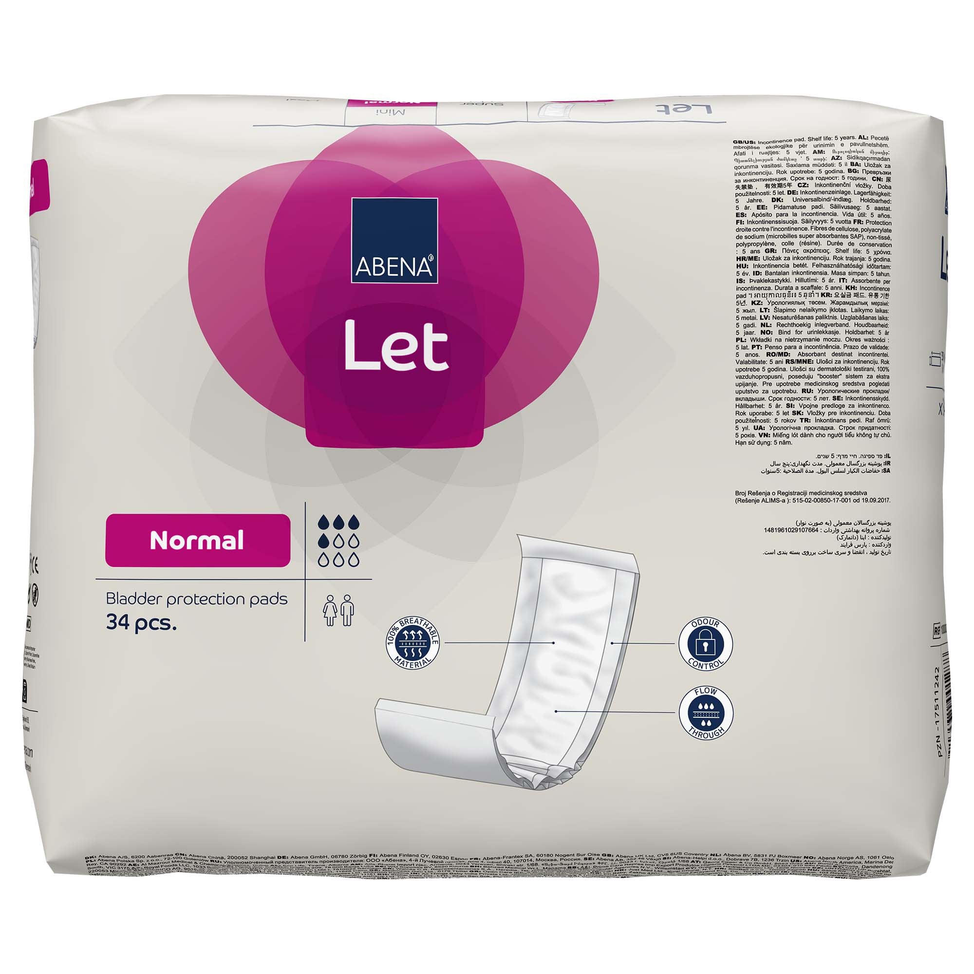 PAD, INCONT ABENA LET PREM BOOSTER ADLT NORMAL (34/PK 9PK/CS