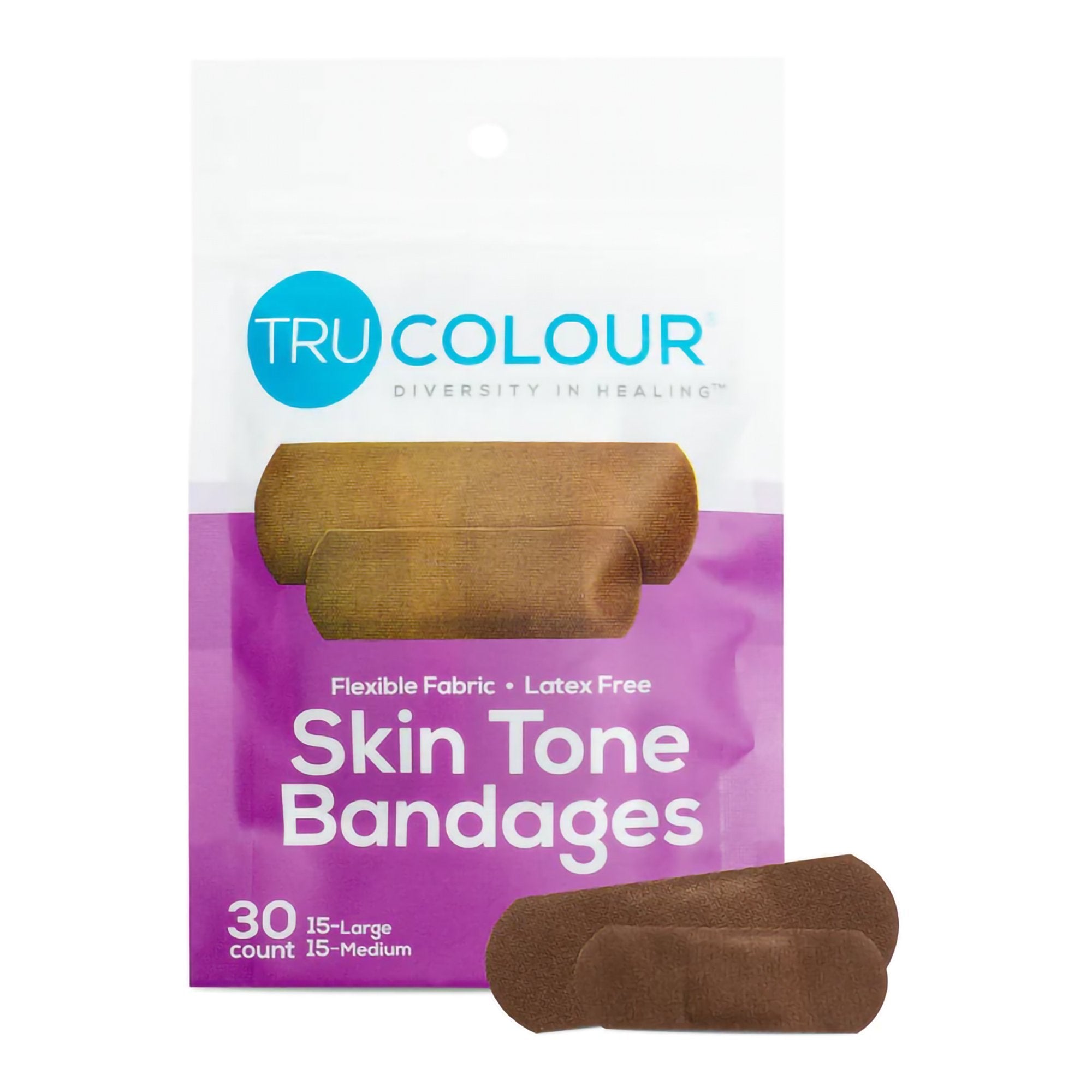 BANDAGE, ADH TRU-COLOUR DRK BRN PUR BG 1X3" (30/PK 50PK/CS)