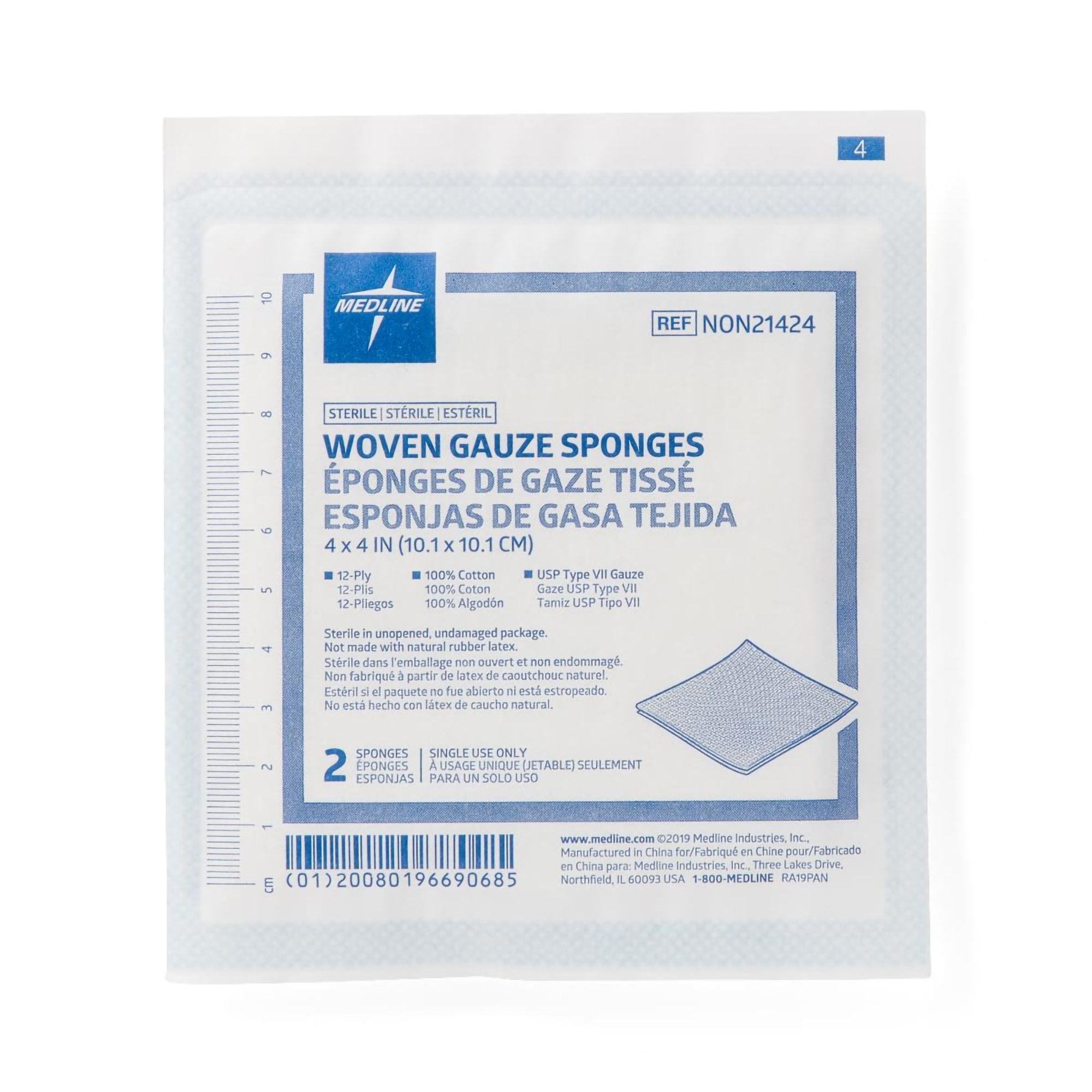 SPONGE, GAUZE 12PLY STR LF 4"X4" (2/PK 25PK/BX)