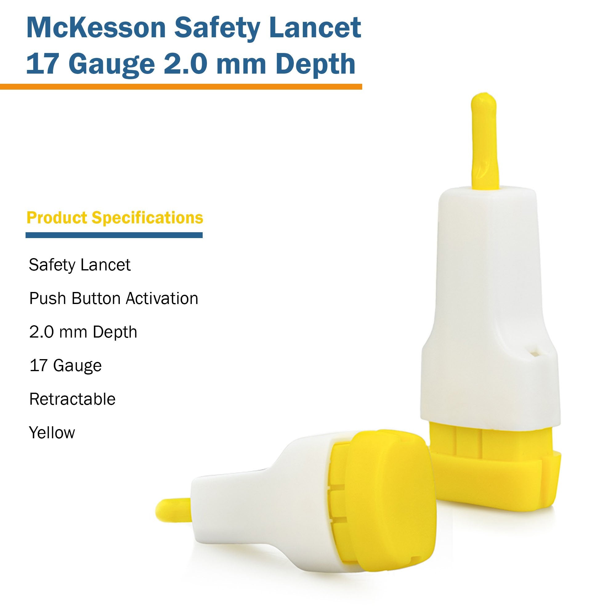 LANCET, SAFETY PUSH-BUTTON 17GNDL 2.0MM LF YLW (100/BX 20BX)