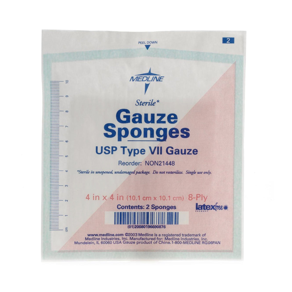 SPONGE, GAUZE 8PLY STR LF 4"X4" (2/PK 50PK/BX 12BX/CS)