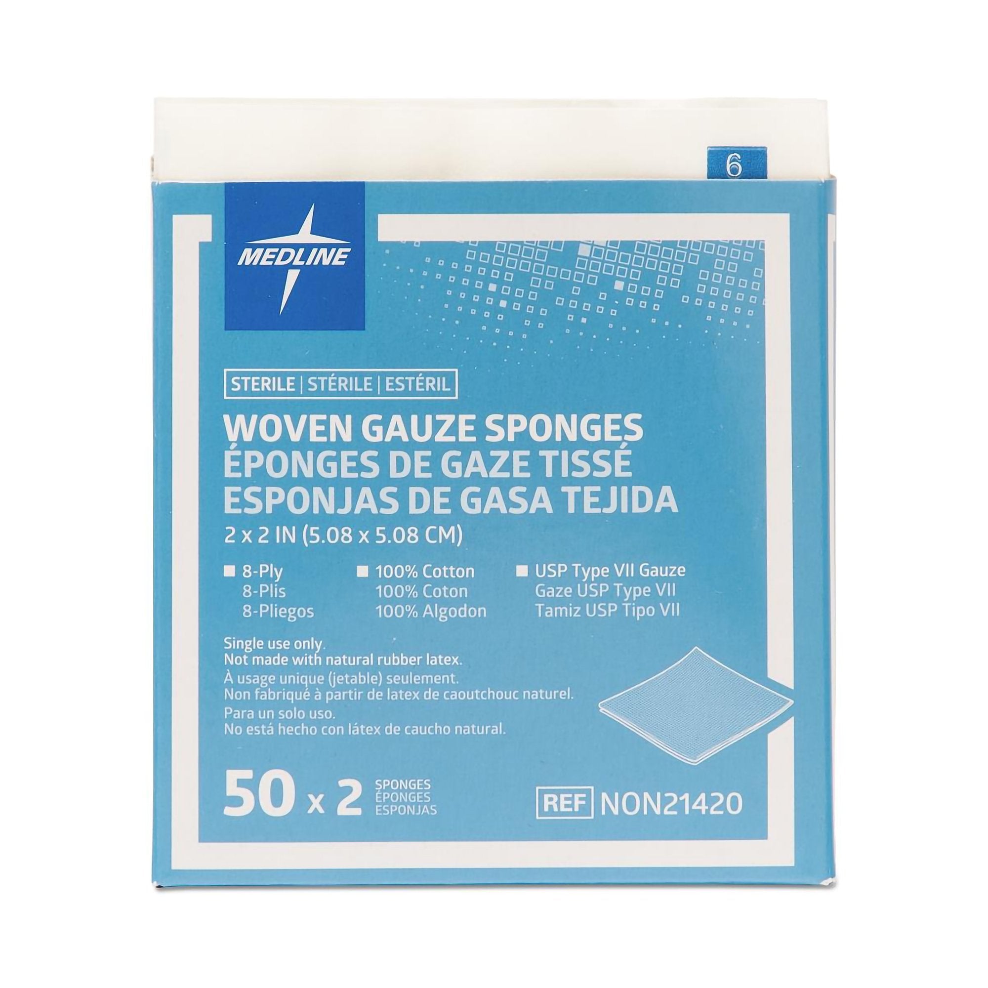 SPONGE, GAUZE 8PLY STR LF 2"X2" (2/PK 50PK/BX 30BX/CS)