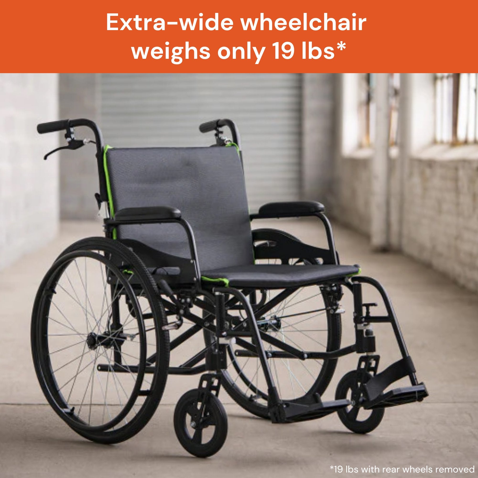 WHEELCHAIR, MANUAL LT WT HD 350LB CAPACITY 22"