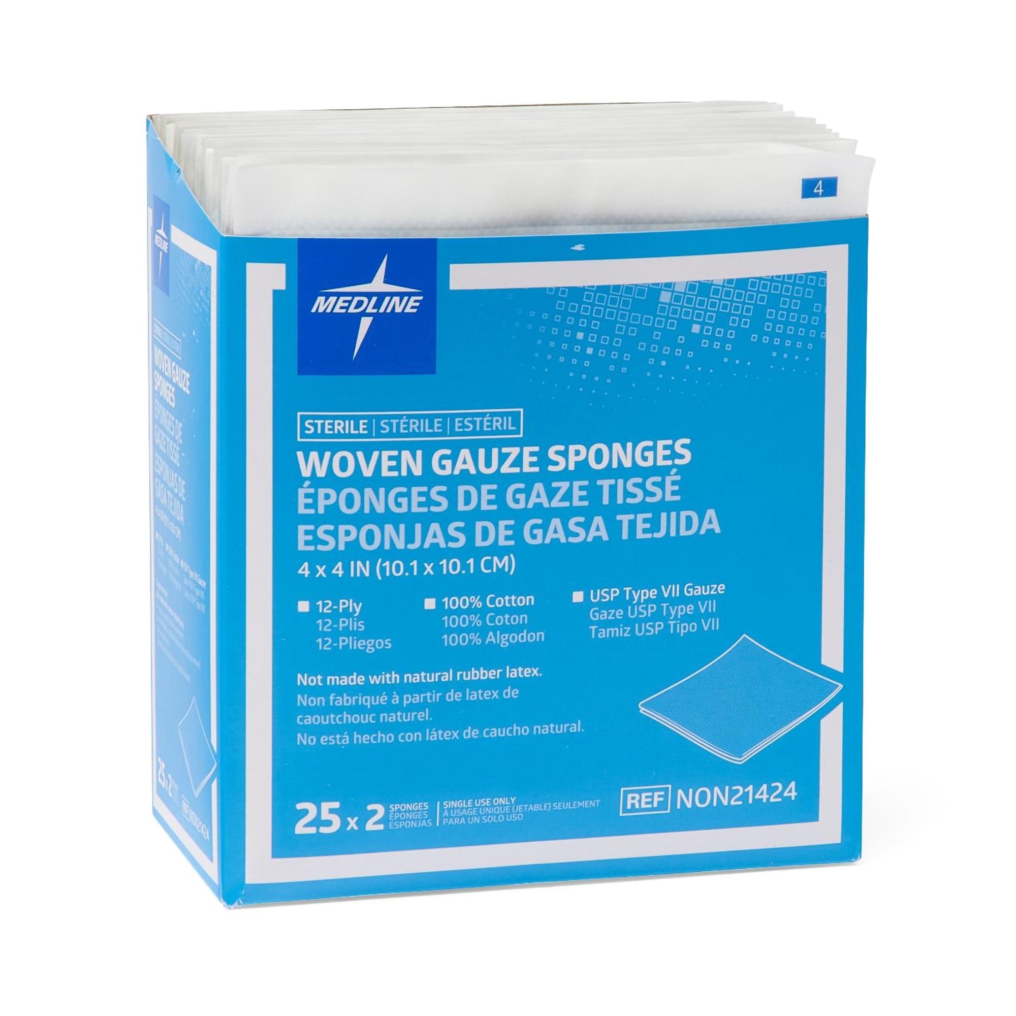 SPONGE, GAUZE 12PLY STR LF 4"X4" (2/PK 25PK/BX)