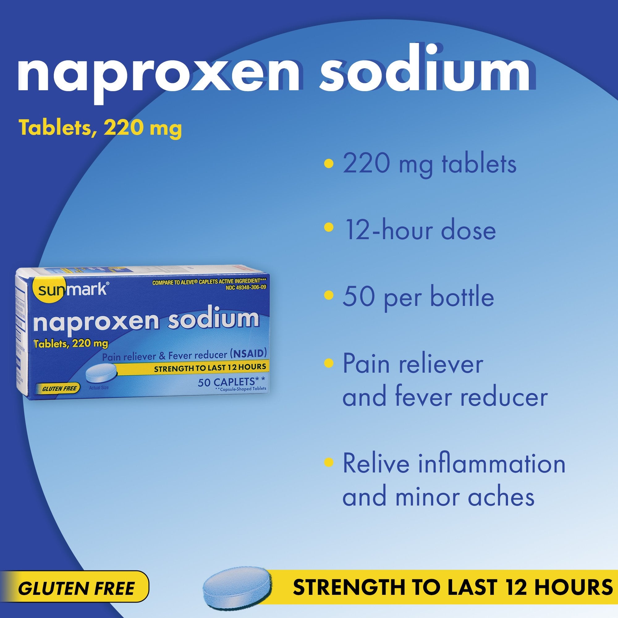 NAPROXEN SODIUM, TAB SM 220MG (50/BT)