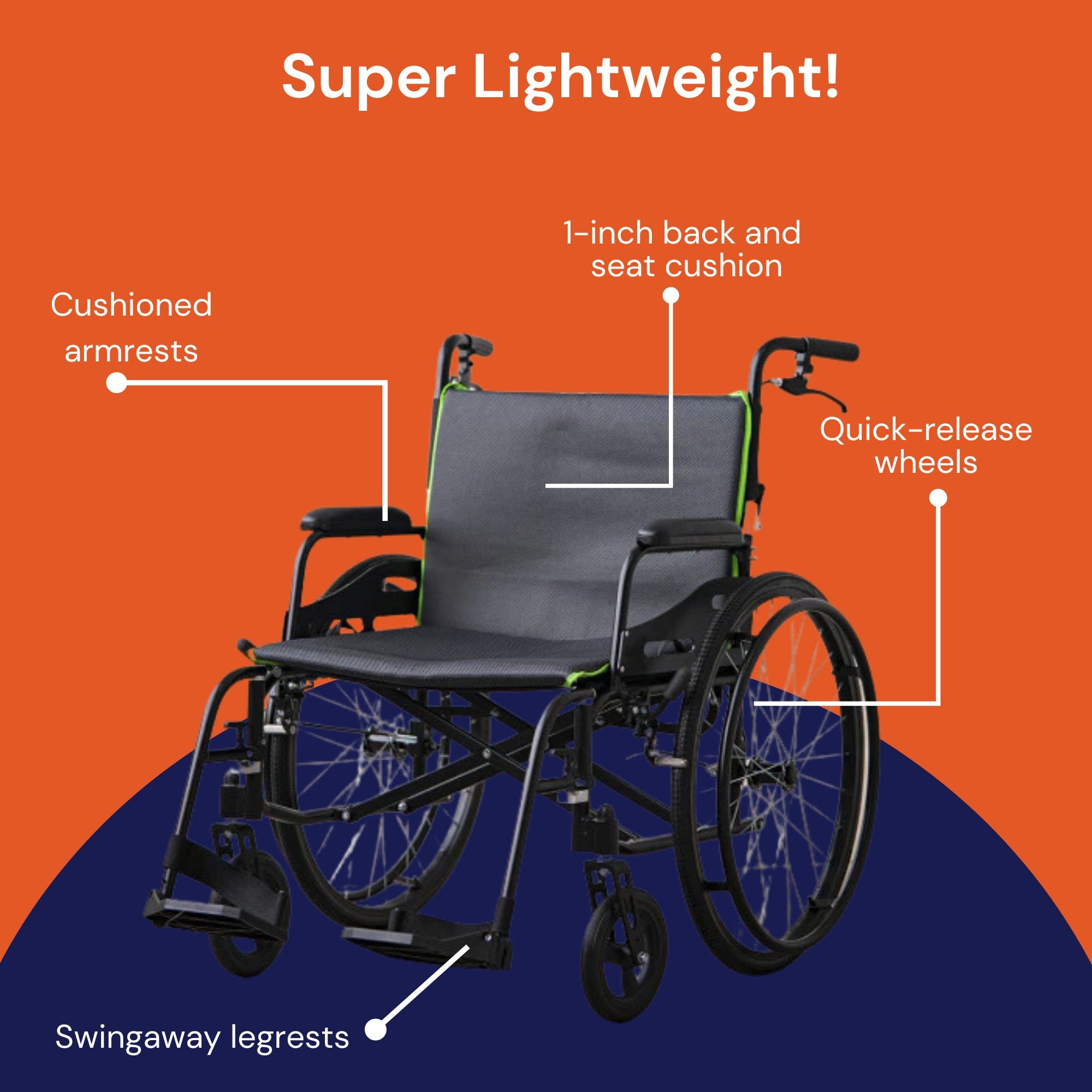 WHEELCHAIR, MANUAL LT WT HD 350LB CAPACITY 22"