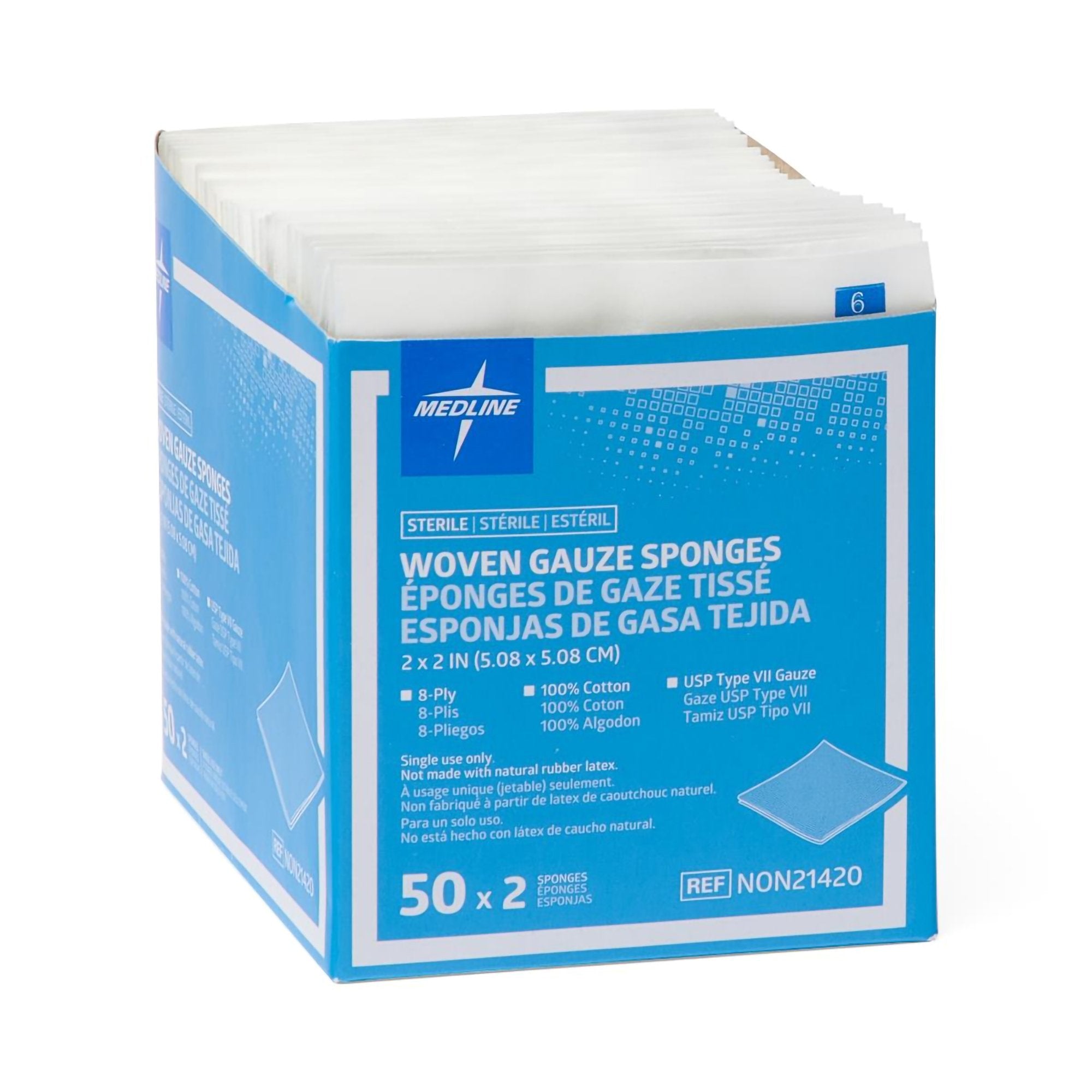 SPONGE, GAUZE 8PLY STR LF 2"X2" (2/PK 50PK/BX 30BX/CS)