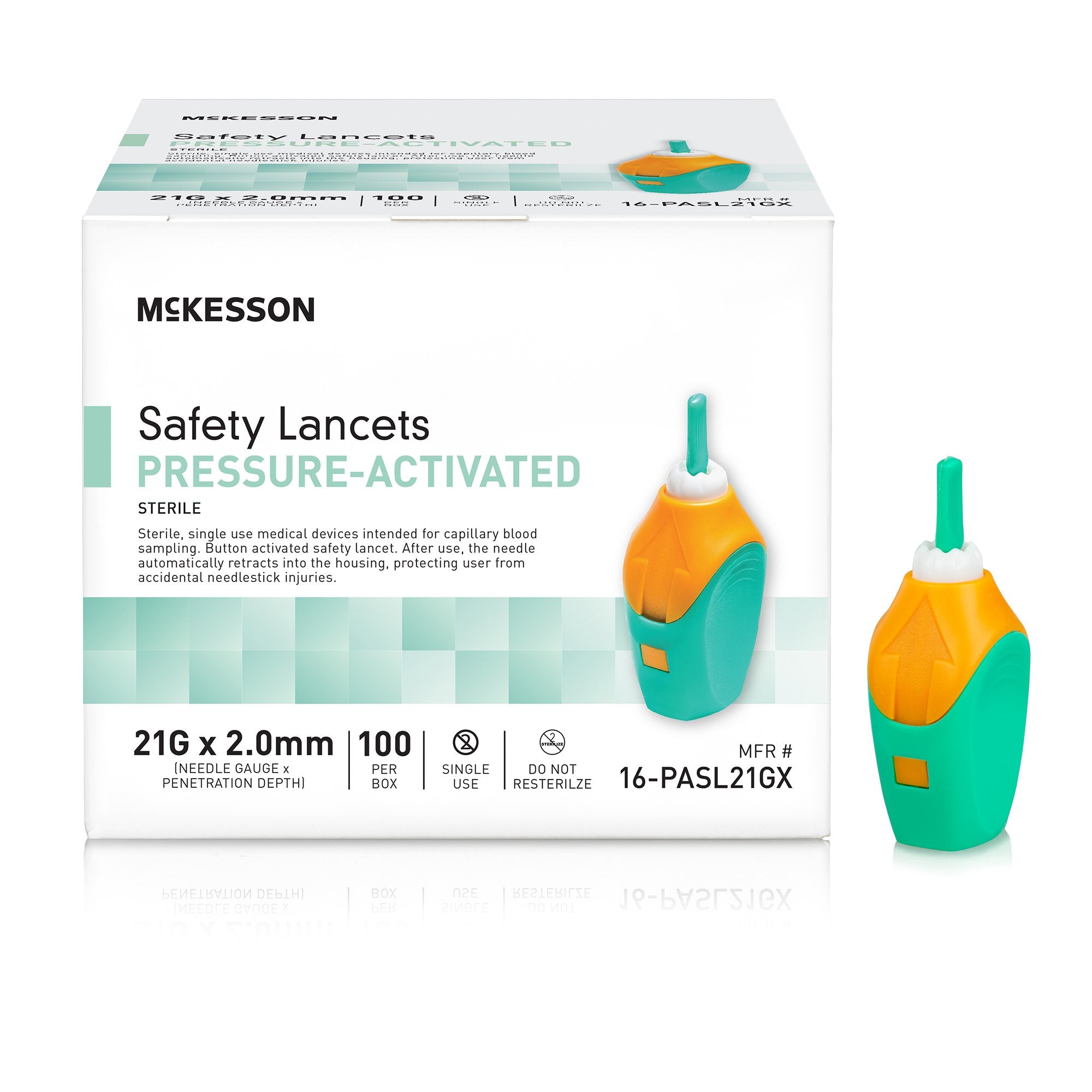 LANCET, SAFETY PRESS ACTIV GRN2.0MM 21G (100/BX 20BX/CS)