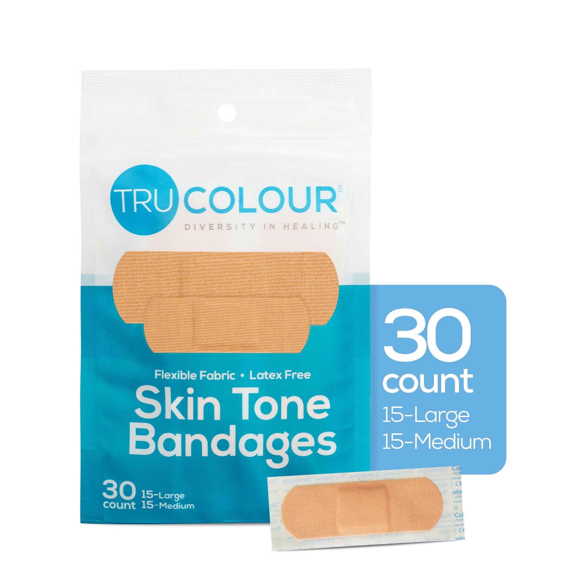 BANDAGE, ADH TRU-COLOUR BGE AQUA BG 1"X3" (30/PK 50PK/CS)