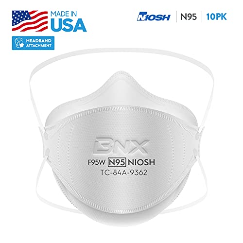 BNX N95 Mask NIOSH Certified MADE IN USA Particulate Respirator Protective Face Mask, Tri-Fold Cup/Fish Style, (10-Pack, Approval Number TC-84A-9362 / Model F95W) White 2