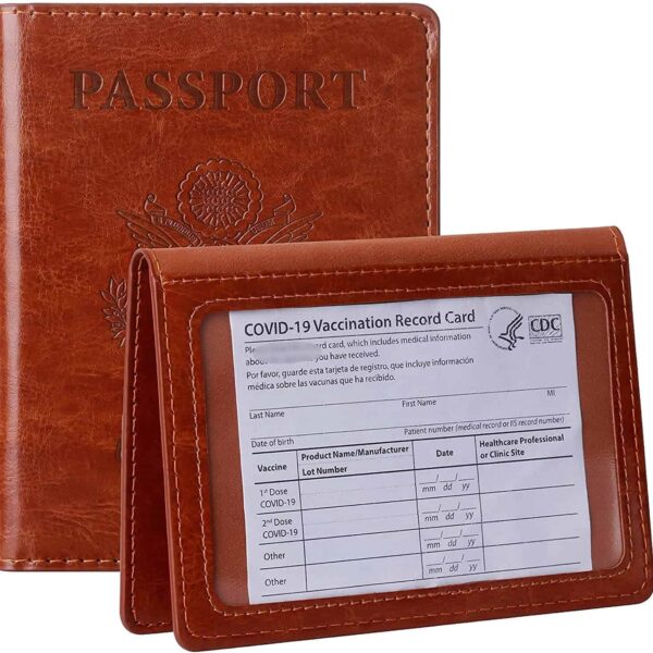 Red Passport and Vaccine Card Holder Combo+Vaccine Card Protector Waterproof PU Leather Passport Holder with Vaccine Card Slot,Passport Wallet for Women & Men 