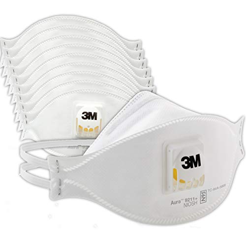 3M Aura N95 Particulate Disposable Respirator 9211+ with Cool Flow Valve, Smoke, Grinding, Sanding, Sawing, Sweeping, Woodworking, Dust, 10/Pack