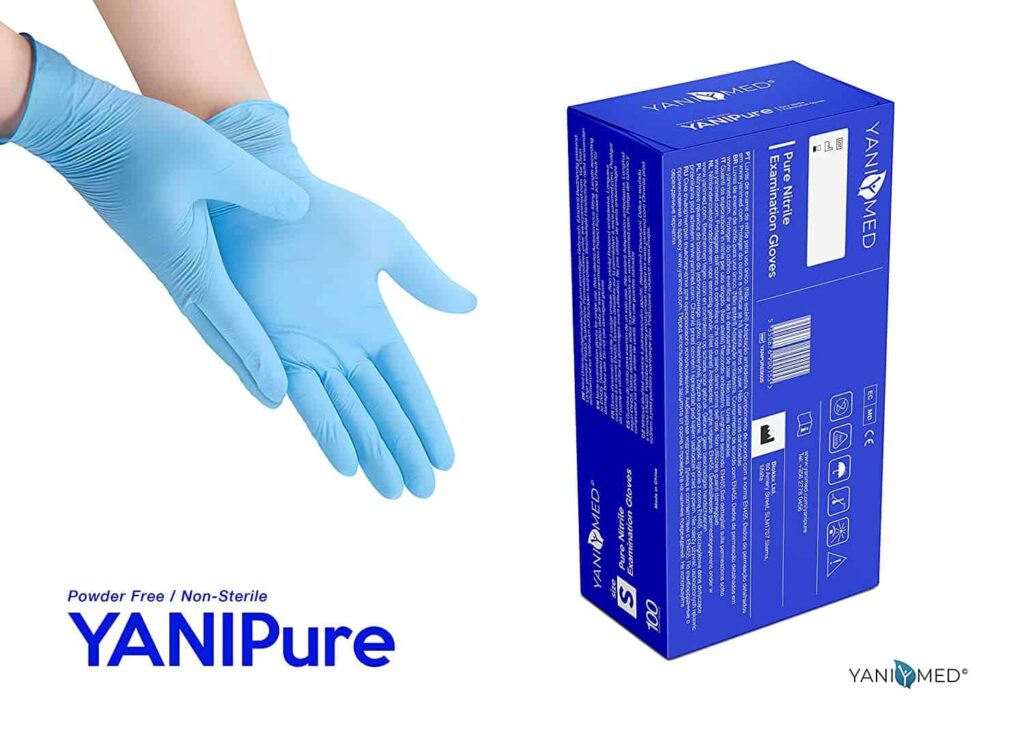 YANIPure 100% Nitrile Examination Gloves, Box of 100, Medium Exam Gloves, Powder Free, Latex Free, Rubber Free - Single Use Non-Sterile Protective Gloves for Medical Use (Medium, 100 Count) 2