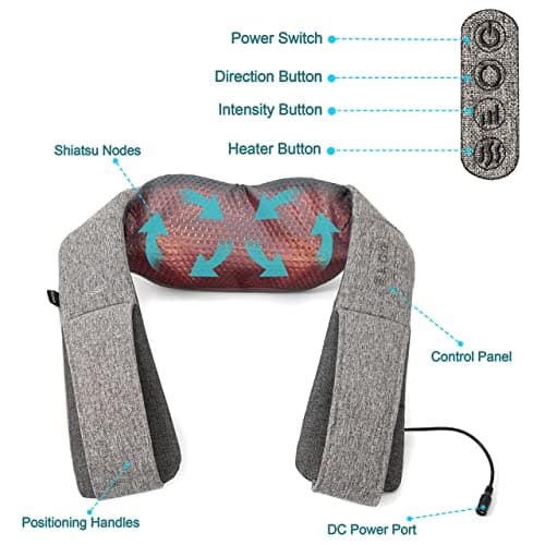 Shiatsu Back Shoulder and Neck Massager with Heat - Deep Tissue Kneading  Pillow Massage - Back Massager for Back Pain, Shoulder Massager, Electric  Full Body Massager, Relieve Foot Leg Muscle Pain Gift