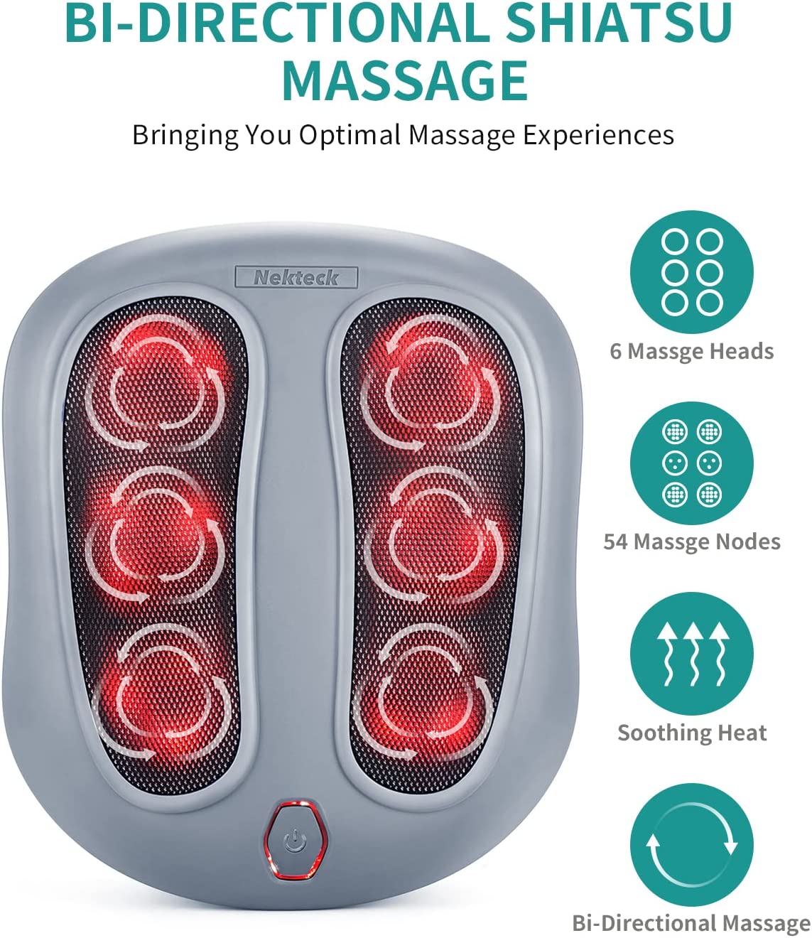 Nekteck Shiatsu Neck and Back Massager with Soothing Heat, Electric Deep  Tissue